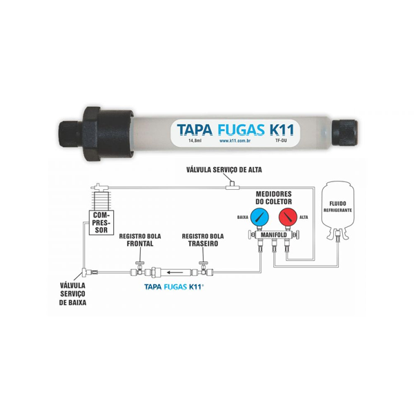 Tapa Fugas K11 para Ar Condicionado e Refrigeração 10ml Dose Única 2 tapa fugas dose unica para refrigeracao 02.fw