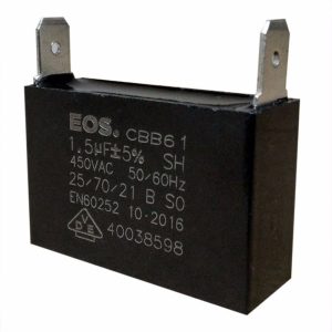 Capacitor Permanente Marcha EOS 2uF 450V - 2 Terminais para Motores Elétricos para Ar Condicionado