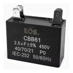 Capacitor Permanente EOS 1uF 450V - 4 Terminais para Ventilador e Motor Elétrico para Ar Condicionado