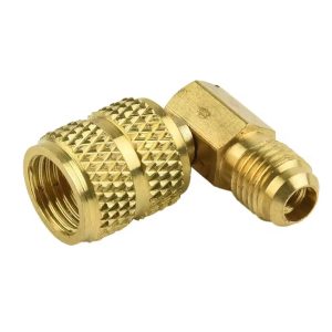Adaptador para Manifold de Gás R410A com Válvula Schrader | Conexão 1/4" Macho x 5/16" Fêmea Adaptador especializado para sistemas de refrigeração com gás R410A, equipado com válvula Schrader para conexões seguras. Conexão 1/4" macho x 5/16" fêmea compatível com manifolds e ferramentas de serviço para ar condicionado split e sistemas inverter. Ideal para técnicos de refrigeração e HVAC para recarga, manutenção e instalação de sistemas com gás R410A.